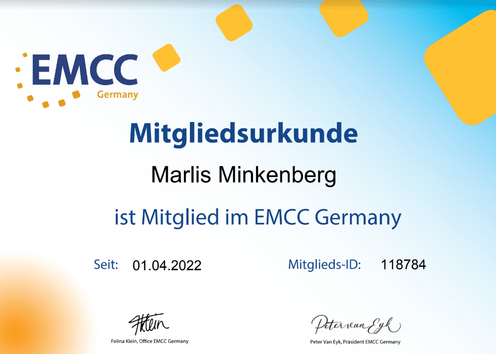 Mitgliedsurkunde im EMCC Germany
